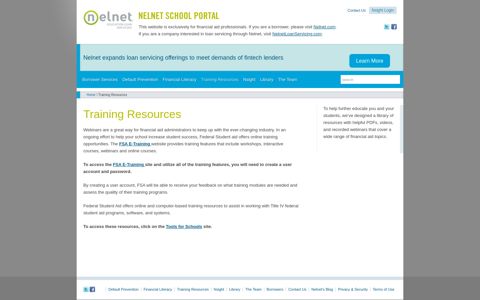Training Resources - Nelnet School Portal