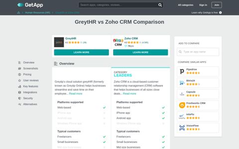 GreytHR vs Zoho CRM Comparison | GetApp®