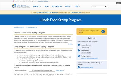 Illinois Food Stamp Program | Benefits.gov