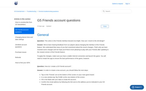 G5 Friends account questions – G5 Entertainment