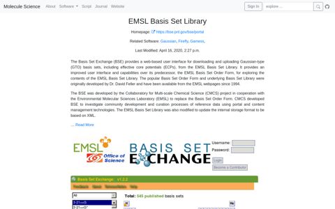 EMSL Basis Set Library - Molecule Science