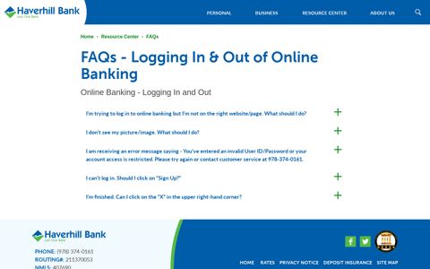 FAQs - Online Banking - Logging In and Out | Haverhill Bank