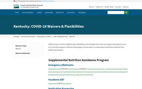 Kentucky: COVID-19 Waivers & Flexibilities | USDA-FNS