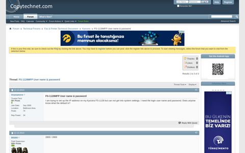 FS-1128MFP User name & password - Copytechnet