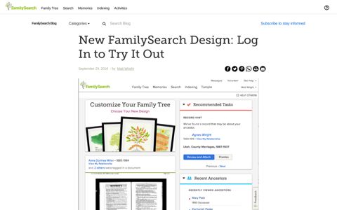 New FamilySearch Design: Log In to Try It Out