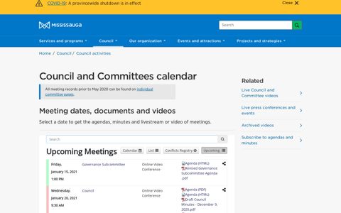 Council and Committees calendar – City of Mississauga