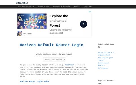 Horizon Default Router Login - 192.168.1.1