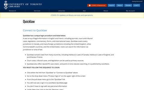 Connect to Quicklaw - University of Toronto Libraries