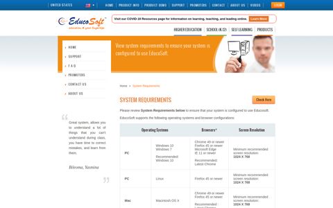 check system requirements - Educosoft: Online Learning Portal