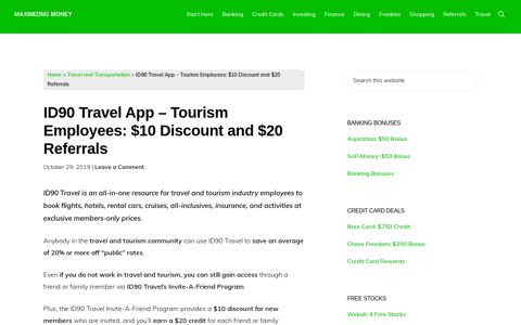 ID90 Travel App - Tourism Employees: $10 Discount and $20 ...