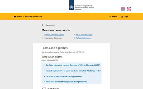 Measures coronavirus: Exams and diplomas – DUO Inburgeren