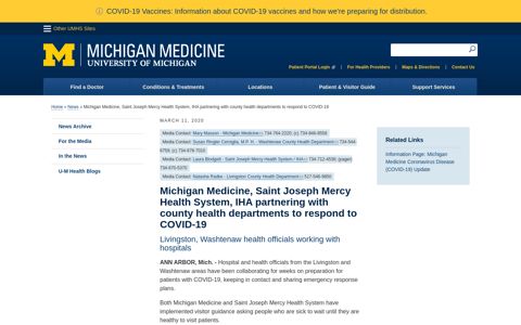 Michigan Medicine, Saint Joseph Mercy Health System, IHA ...