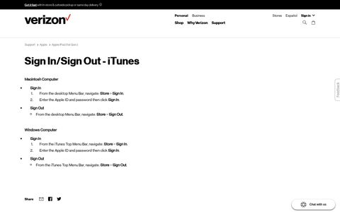 Sign In/Sign Out - iTunes | Verizon
