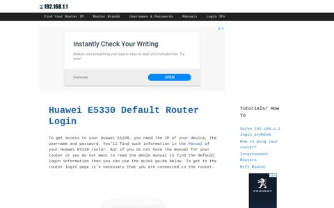 Huawei E5330 - Default login IP, default username & password