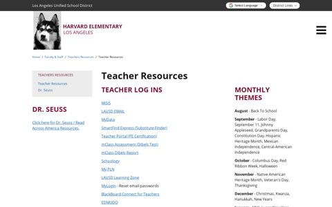 Teacher Resources - Harvard Elementary School - School Loop