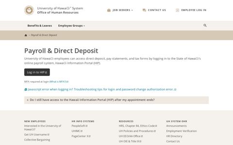 Payroll & Direct Deposit - Office of Human Resources