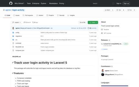 aginev/login-activity: Track Laravel login activity - GitHub