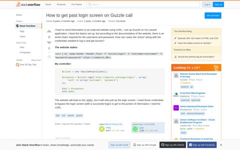 How to get past login screen on Guzzle call - Stack Overflow
