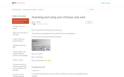 Activating and using your iChoose visa card - IRI Shopper Panel