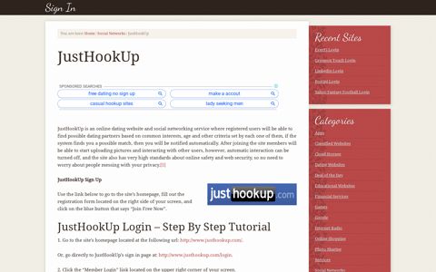 JustHookUp Login – www.JustHookUp.com Sign In Page
