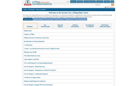 e-Filing Home Page, Income Tax Department, Government of ...