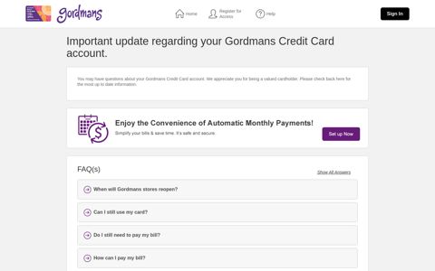 Important update regarding your Gordmans Credit Card account.