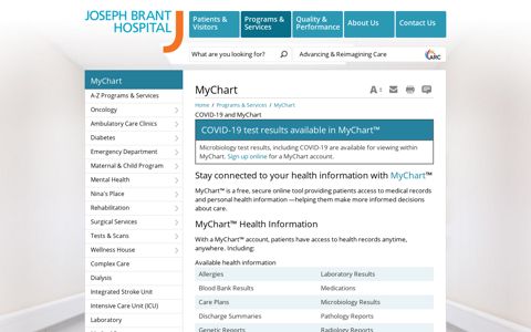 MyChart - Joseph Brant Hospital