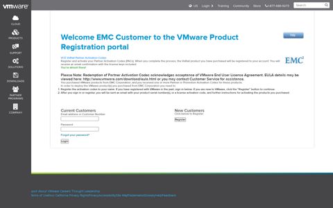 EMC Customer to the VMware Product Registration portal