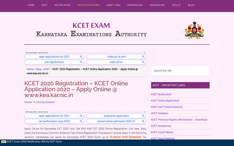 KCET Online Application - Karnataka CET Exam 2020