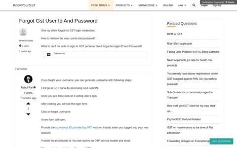 Forgot GST user id and password - KnowYourGST