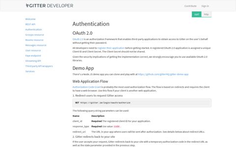 Authentication | Gitter Developer Program - Gitter API