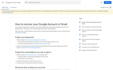 How to recover your Google Account or Gmail - Google Support