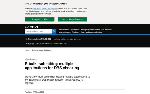 E-bulk: submitting multiple applications for DBS checking ...