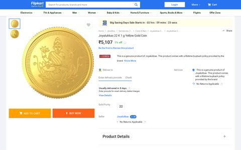 Joyalukkas 22 K 1 g Yellow Gold Coin Price in India - Buy ...