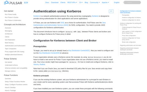 Authentication using Kerberos · Apache Pulsar