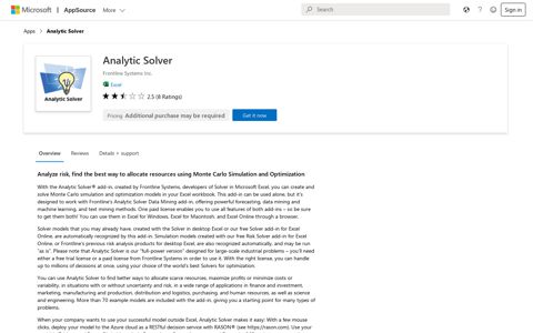 Analytic Solver - Microsoft AppSource