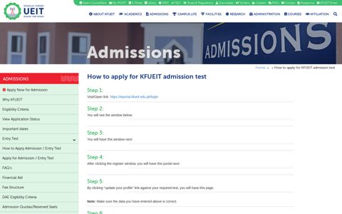 How to apply for KFUEIT admission test - KFUEIT