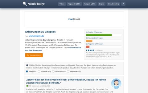 Zinspilot Erfahrungen (110 Berichte) - 12/2020 - Kritische ...