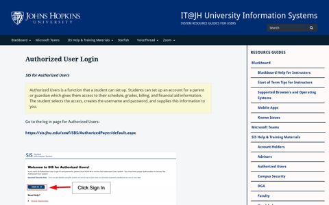 Authorized User Login – IT@JH University Information Systems
