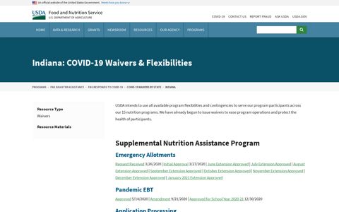 Indiana: COVID-19 Waivers & Flexibilities - USDA Food and ...