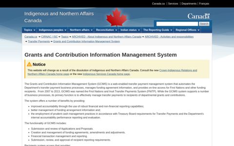 Grants and Contribution Information Management System
