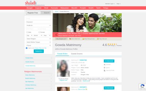 Gowda Matrimony & Matrimonial Site - Shaadi.com