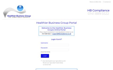 Log in to HB Compliance - the Healthier Business Group Portal