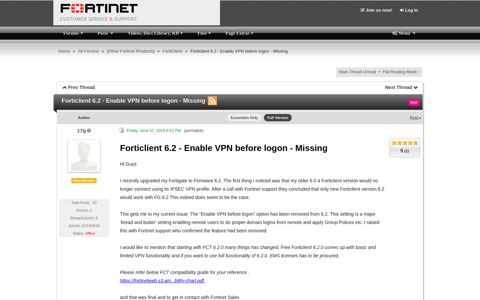Forticlient 6.2 - Enable VPN before logon - Missing