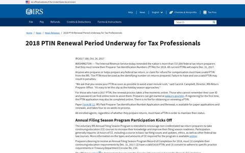 2018 PTIN Renewal Period Underway for Tax Professionals ...