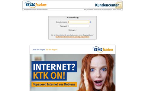 KEVAG-Telekom Kundencenter · Anmeldung