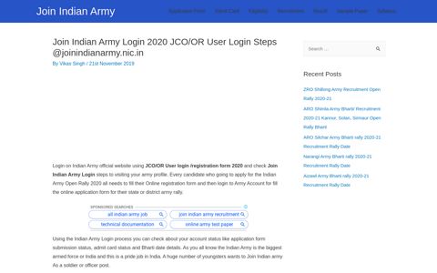 Join Indian Army Login 2020 JCO/OR User Login Registration
