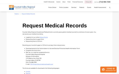 Request Medical Records | Fountain Valley Regional Hospital