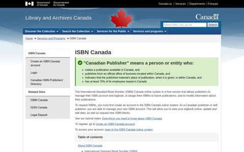 ISBN Canada - Library and Archives Canada