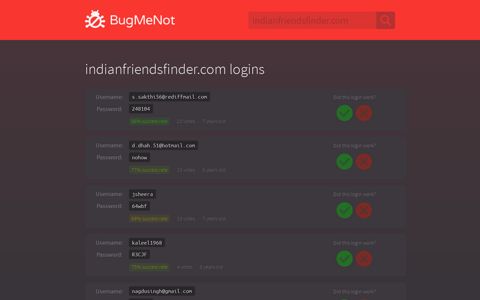 indianfriendsfinder.com passwords - BugMeNot
